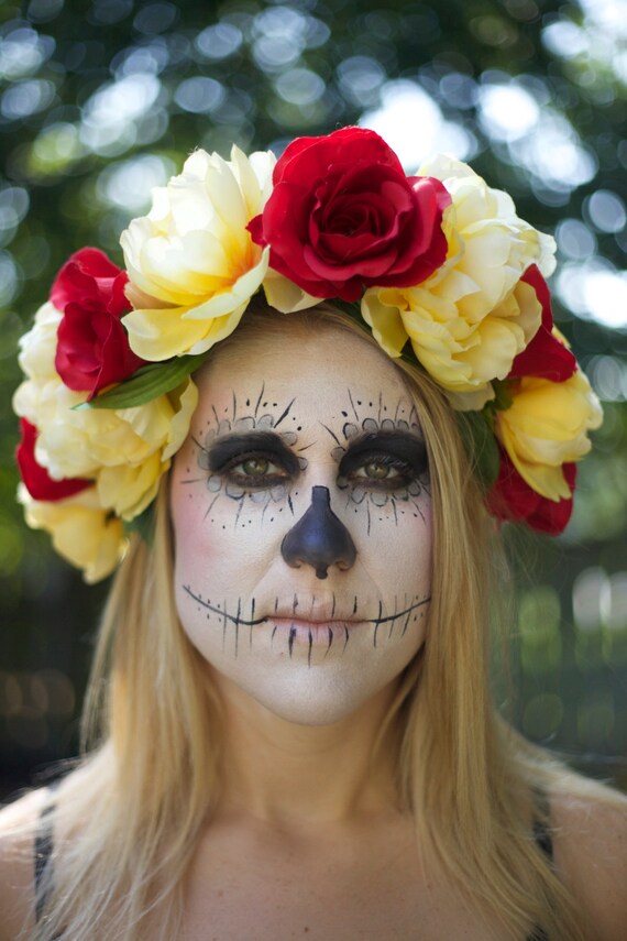Items similar to Red and Yellow Rose Flower Crown Day of the Dead