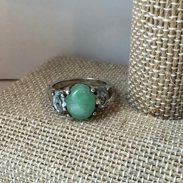 Vintage Avon Sterling Silver Ring with Jade and Blue Topaz Stones Signed 925