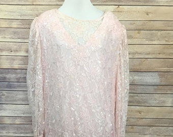 Vintage Pale Pink Beaded and Iridescent Sequined Dress - Swee Lo Formal Floral Beaded Pink Dress