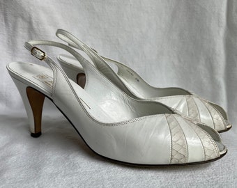 Vintage Bruno Magli High Heel Shoes Pumps White - 1980s