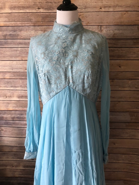 Light Blue Formal Baby Blue Formal Floor Length Dress with Silver White Lace Overlay Chiffon Vintage by Montaldos Light Blue Formal Baby Blue Formal Floor Length Dress with Silver White Lace Overlay Chiffon Vintage by Montaldos