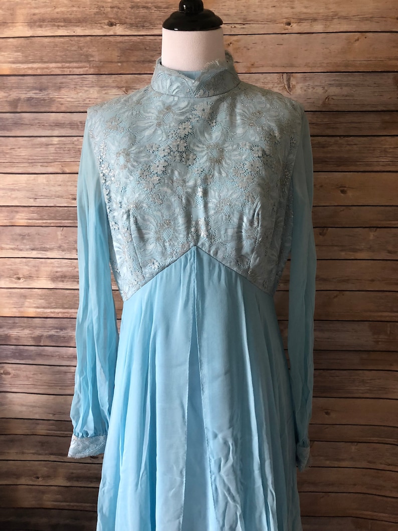 light blue dress with white lace overlay