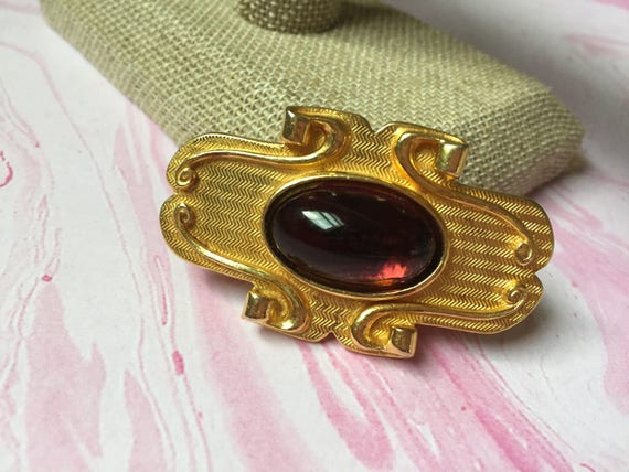 Ben Amun Brooch with Oval Shaped Purple Cabochon … - image 1