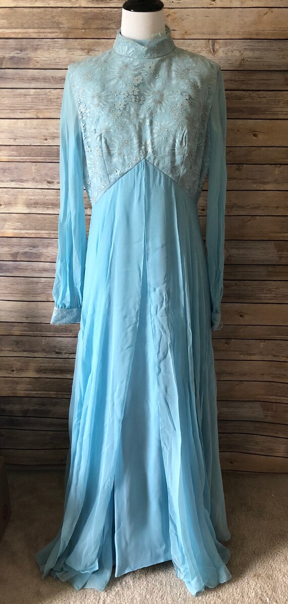 baby blue floor length dress