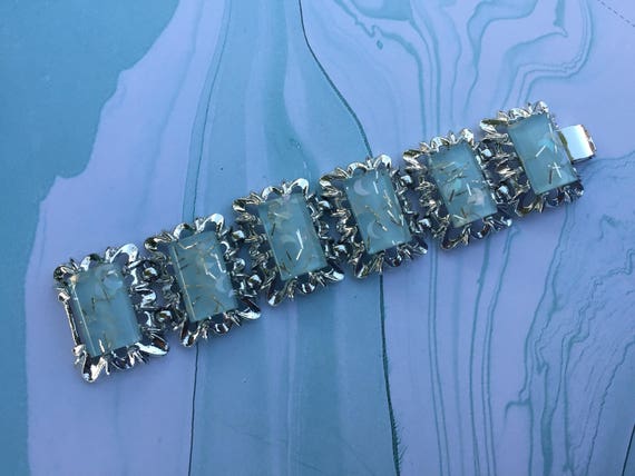 Aqua Colored Resin Bracelet with Silver Toned Met… - image 3