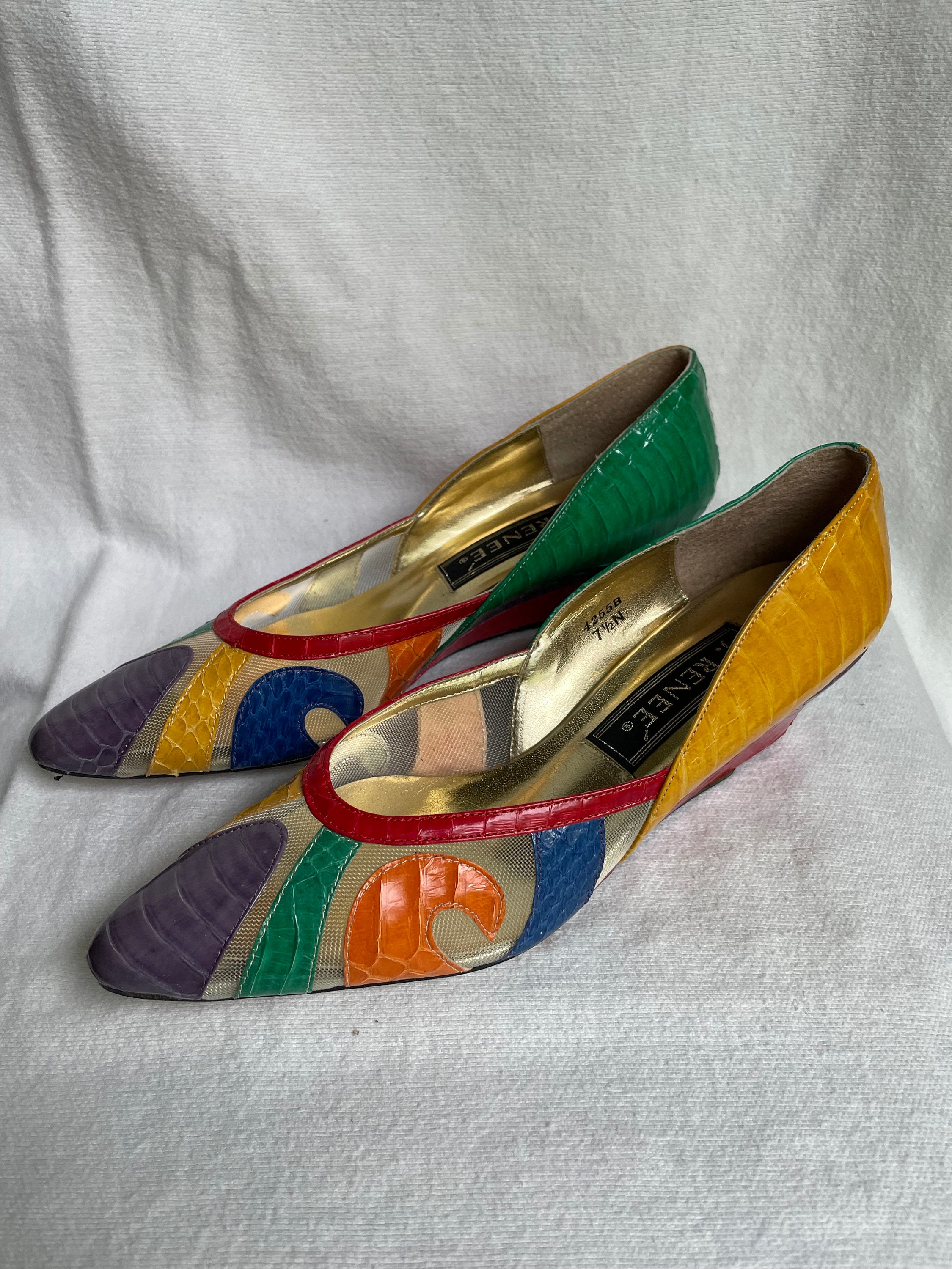 Multi Color Low Heel J. Renee Wedge Pump With Snakeskin Rainbow Leather Size 7.5 Etsy