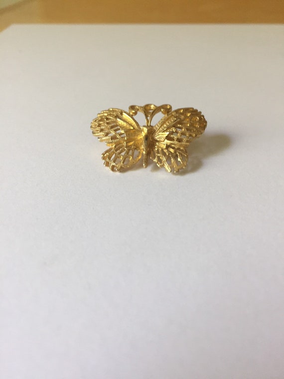 Gold Butterfly Brooch Wire Filigree Wings 1960s V… - image 4