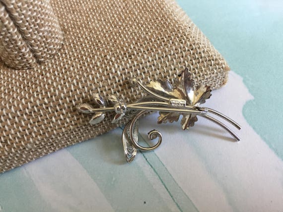 Sterling Silver Leaf Brooch with Ice Colored Marq… - image 4