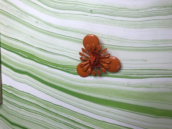 Orange Triangle Shaped Flower Brooch MOD Vintage … - image 6