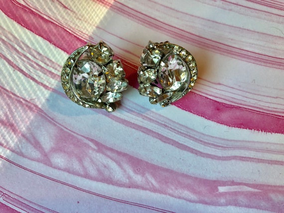 Ice Rhinestone Earrings Clip On Vintage Jewelry B… - image 4