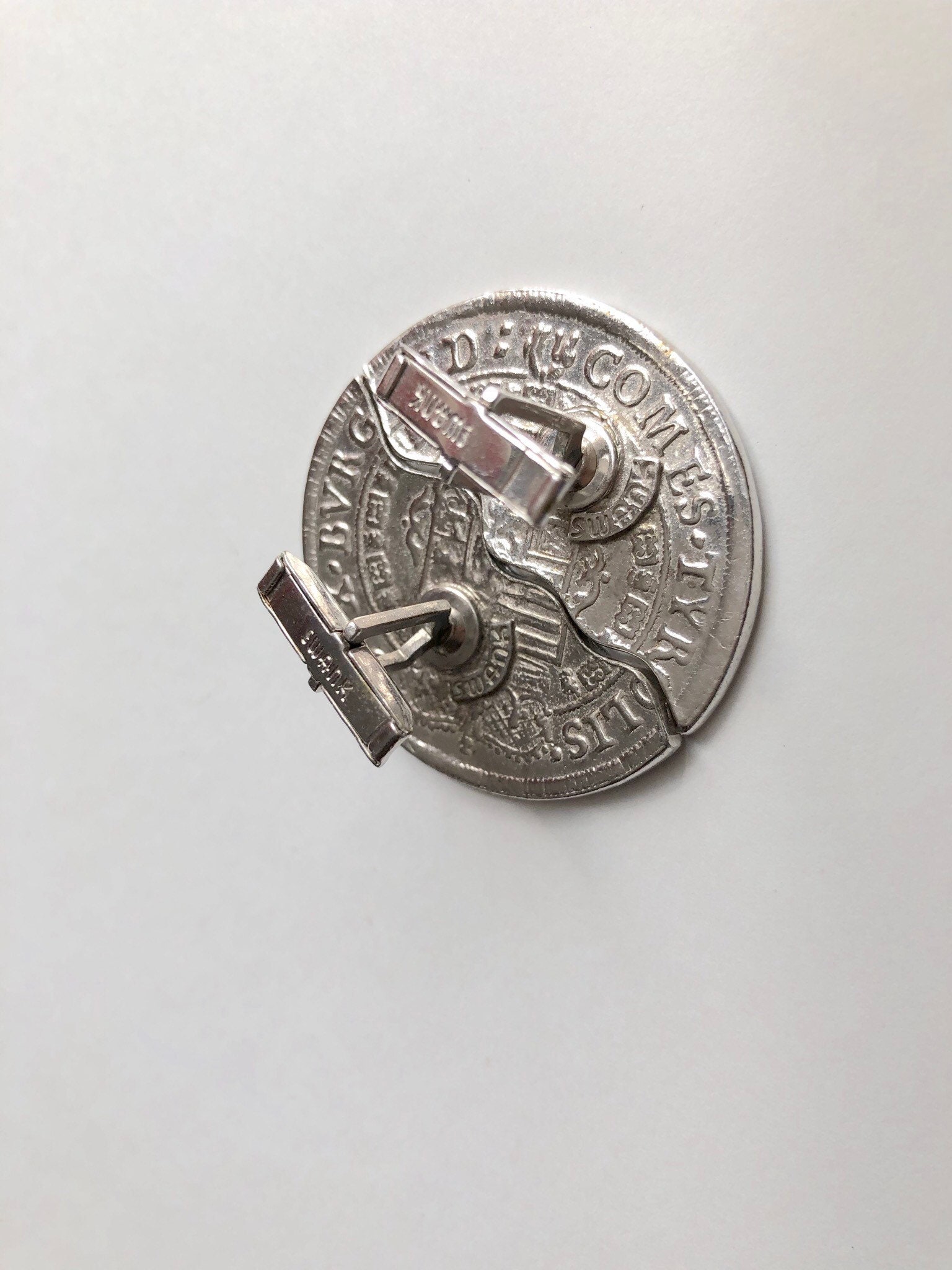 Boutons De Manchette Vintage Swank - Pièce Archiduc Autrichien Léopold - Argenté Plaqué