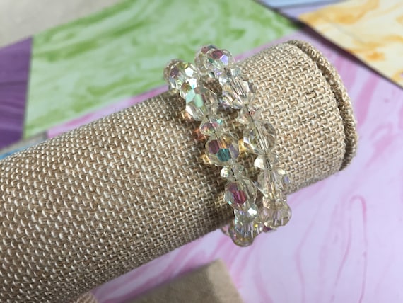 Crystal Bead Bracelet Iridescent Round Faceted Be… - image 1
