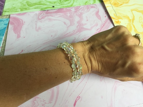Crystal Bead Bracelet Iridescent Round Faceted Be… - image 2