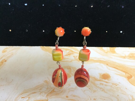 Vintage Dangle Earrings 1970s with Yellow, Orange… - image 4