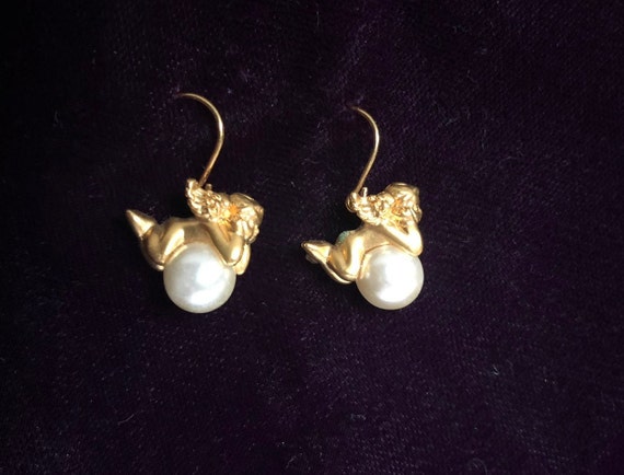 Angel Earrings with Dangling Pearlescent Bead Che… - image 1