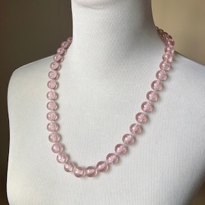 Vintage Light Pink Lucite Beaded Necklace With Silver Spring Ring Clasp - 1960s Necklace