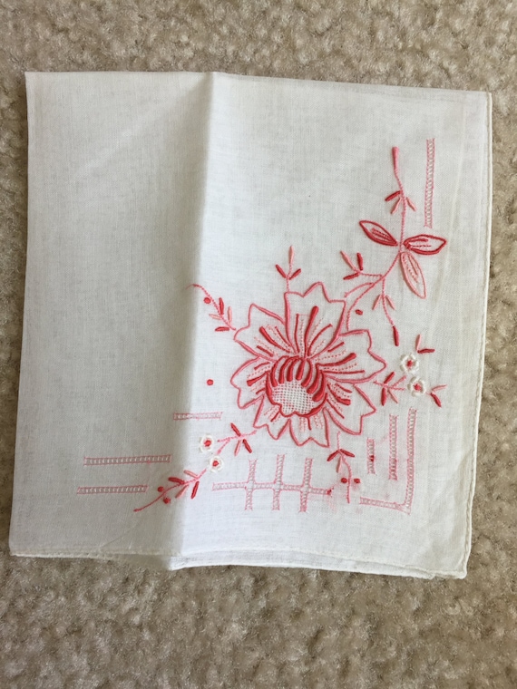 Vintage Linen Embroidered Handkerchief - Embroide… - image 1