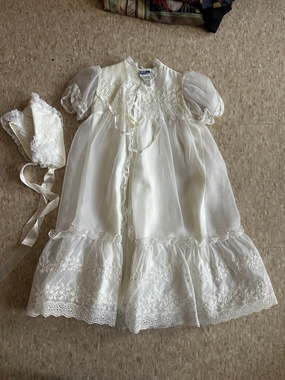 Vintage Baby Christening Gown Baptism with Bonnet… - image 1