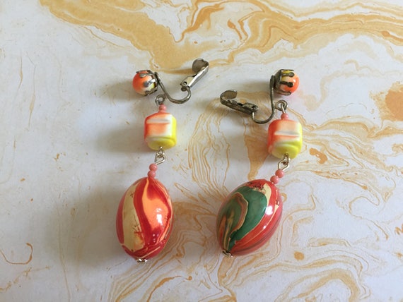 Vintage Dangle Earrings 1970s with Yellow, Orange… - image 5