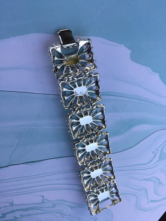 Aqua Colored Resin Bracelet with Silver Toned Met… - image 5