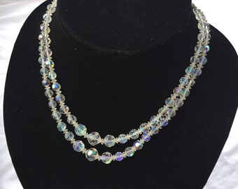 Iridescent Beaded Necklace Two Strand Princess Length Necklace with Extension