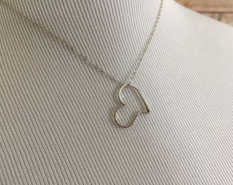 Sterling Silver Chain with Silver Toned Metal Heart Pendant - Vintage Love Jewelry
