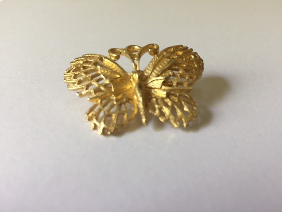 Gold Butterfly Brooch Wire Filigree Wings 1960s V… - image 1