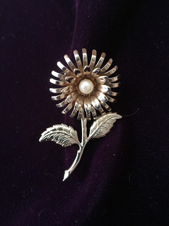 Belle Broche Fleur En Nacre Signée Mexique - Vintage - Occasion
