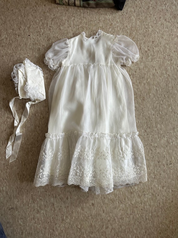 Vintage Baby Christening Gown Baptism with Bonnet… - image 5