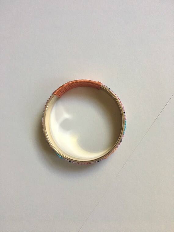 Artisan Seed Bead Bangle Bracelet with Gold Toned… - image 7