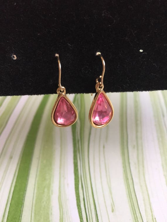 Gold Toned Metal and Pink Rhinestone Earrings - Vi