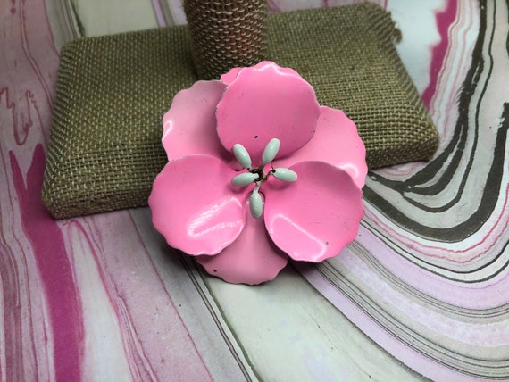 Pretty Pink Flower Power Vintage Brooch 1950s 196… - image 6