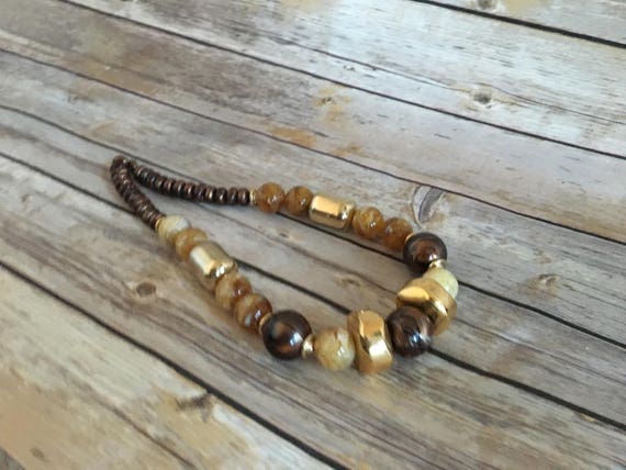 Chunky Round Marbled Bead Necklace - Vintage  Gol… - image 8