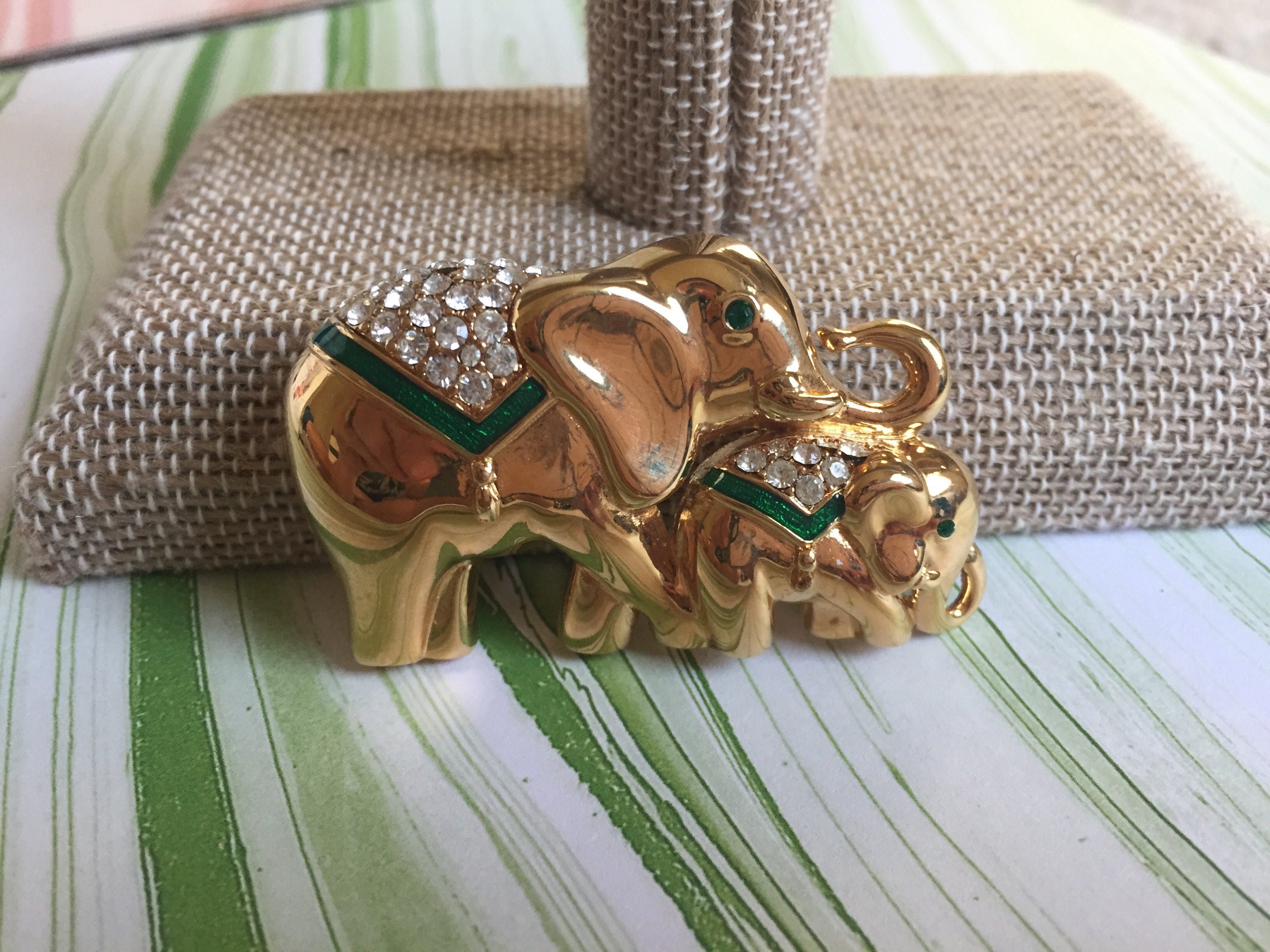 Broche Vintage Mr & Mme Éléphant - Métal Doré Et Argenté, Années 80 - Pièce Originale