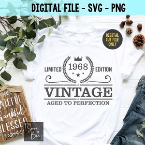 56歳の誕生日SVG、56歳SVG、完璧に熟成されたSVG、ヴィンテージ1968SVG、1968年誕生日SVG、Cricut用のすべてのオリジナルパーツSVGファイル、カットファイル