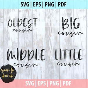Arquivos de corte SVG Cousin Bundle, Cousin Crew SVG, PDF, arquivo EPS, clipart vetorial, download digital Cricut, download instantâneo DIY do meio mais antigo