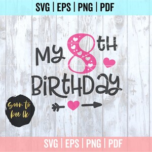 8th birthday svg, My eighth Birthday svg for Eight year old, Birthday svg for girl with heart svg for Silhouette Cricut