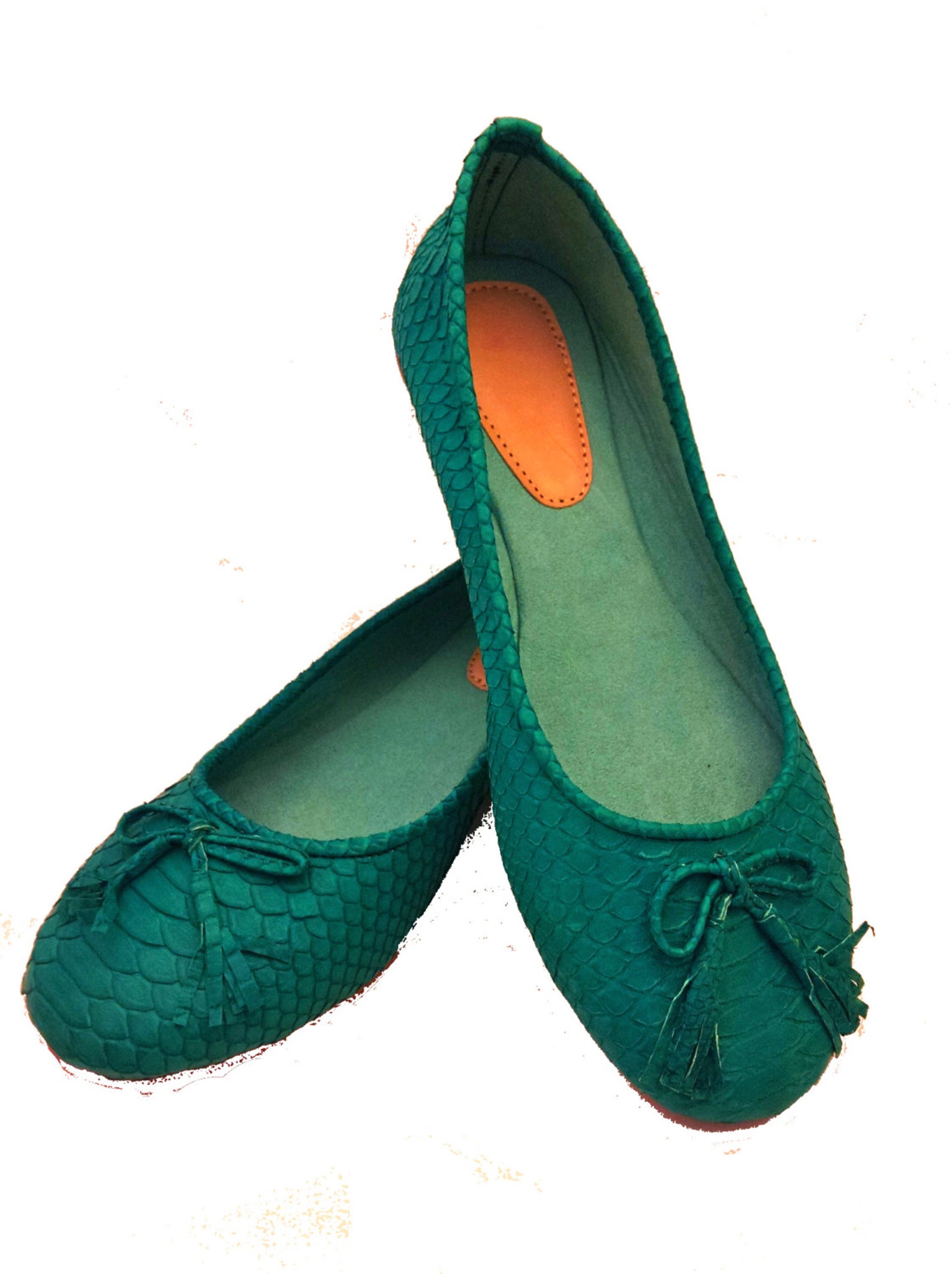 aqua green python ballet flats