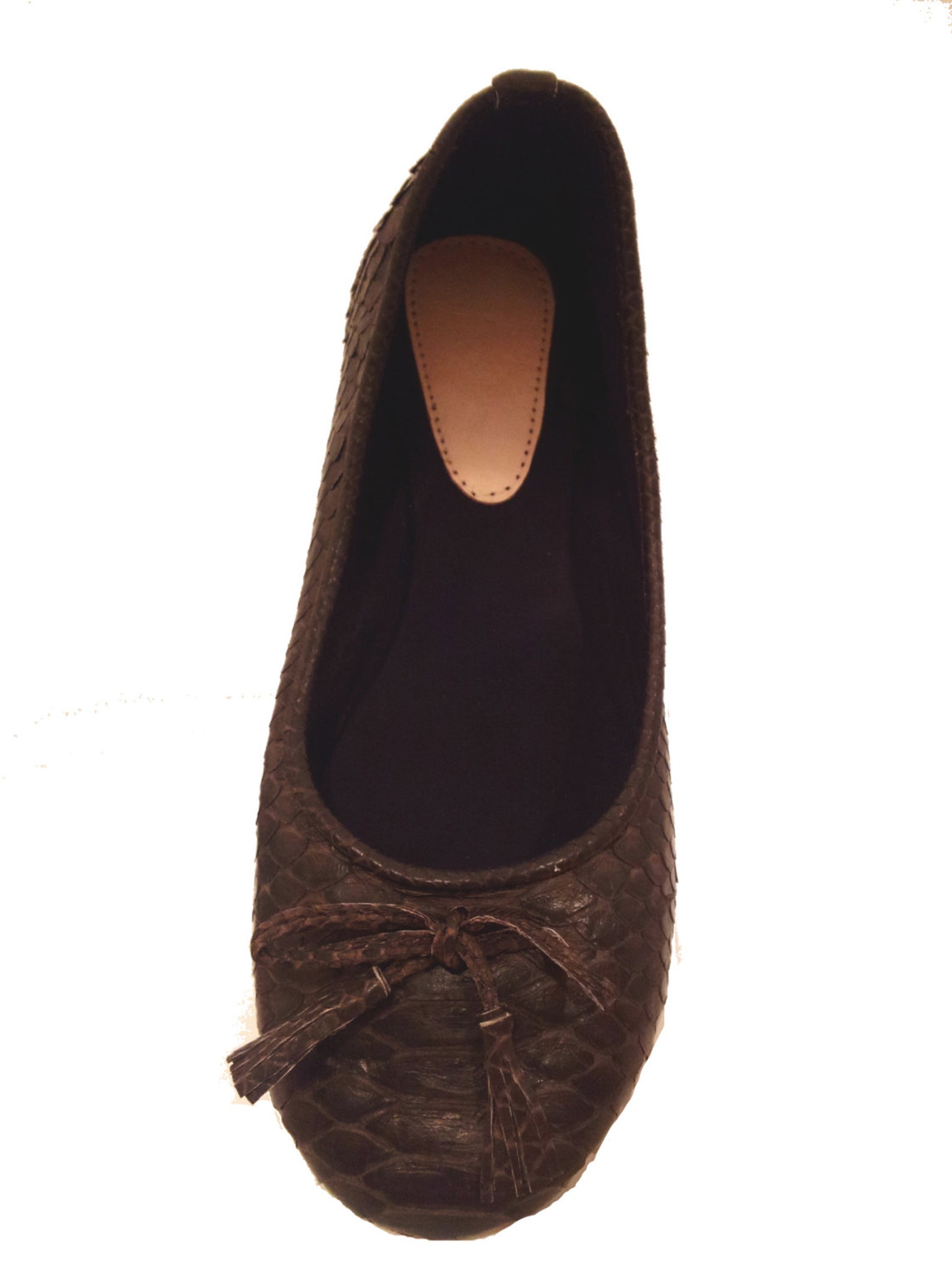 chocolate brown python ballet flats