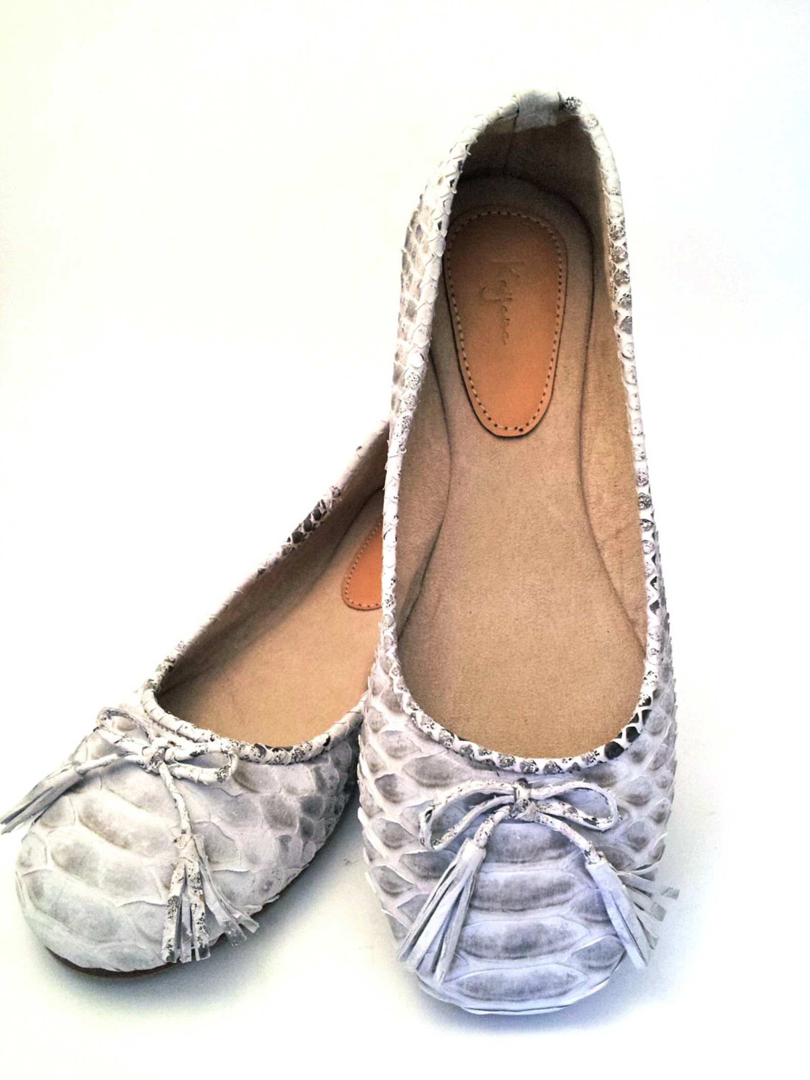 black & white python ballet flats