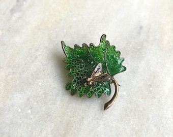 Art Nouveau Fly Insect Bug Leaf Plique-a-jour Enamel Brooch Pin Silver 1900