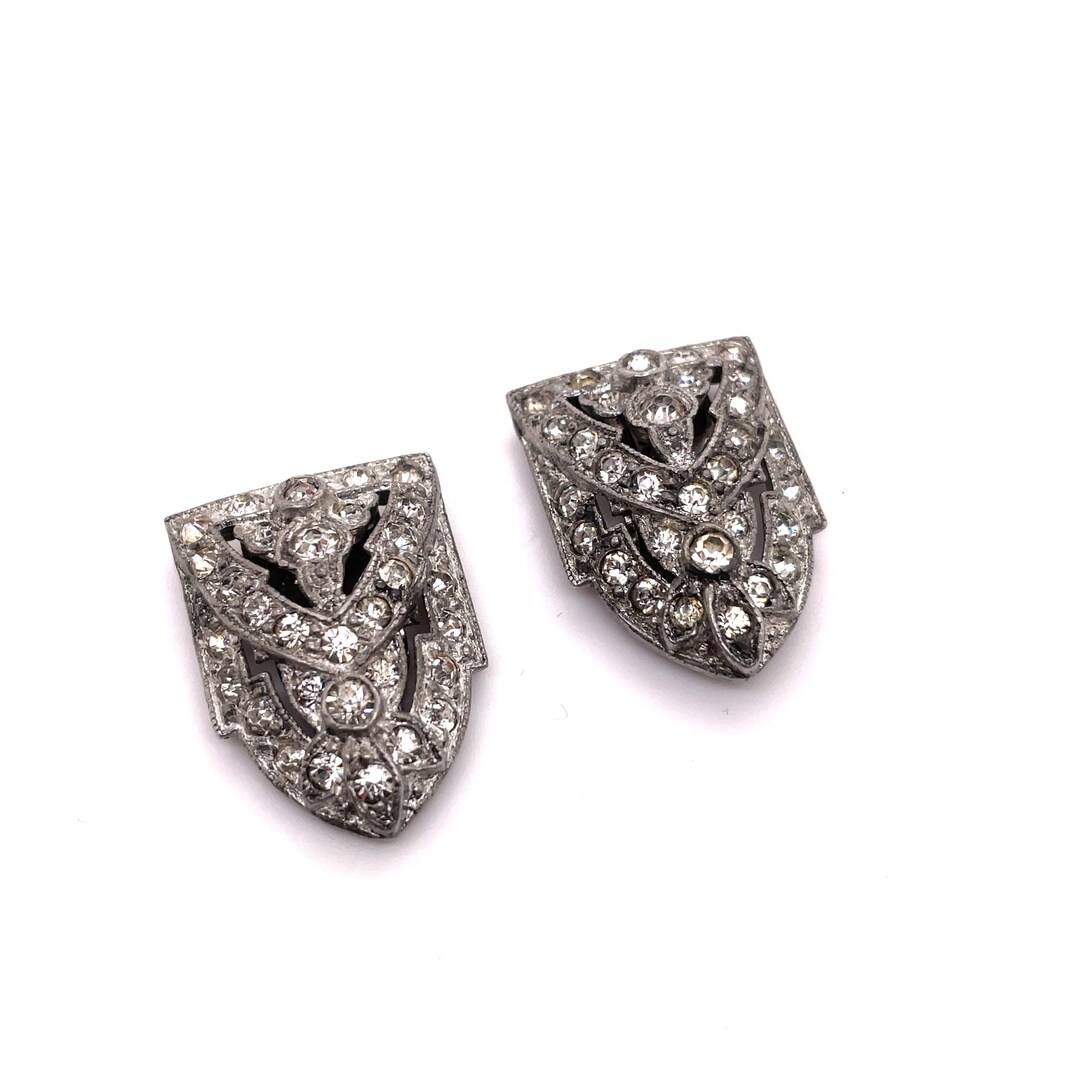 Boucles D'oreilles Anciennes Art Déco - Plaqué Or, Clips En Résine