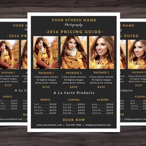 Photography Pricing Guide Template for Photoshop 003 - 8.5" x 11" Price Sheet - Photographer Template - Photography Template