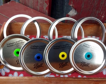 Mason Jar Lid Wide Mouth Rim & Lid | Colored Grommets | Create Your Own Mason Jar Tumbler | To Go Mason Drinking Glass | Sippy Cup | DIY