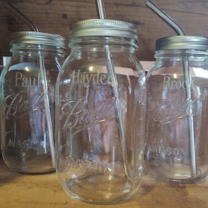 Personalized Quart Tumbler | Mason Jar Tumbler Quart & Stainless Steel Straw | Large To Go Quart lass | 32 oz Ball Jar With Stainless Straw