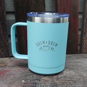Custom Stainless Steel Coffee Handled Mug |15 oz Double Walled Personalized Company Logo | Livestock Logo | Business Gift | Eco Coffee Cup