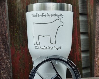 Prix pour bovins d'exposition | Trophée | Cadeau de remerciement | Gobelet en acier inoxydable personnalisé RTIC | 20 logos personnalisés à double paroi gravés au laser | Bétail