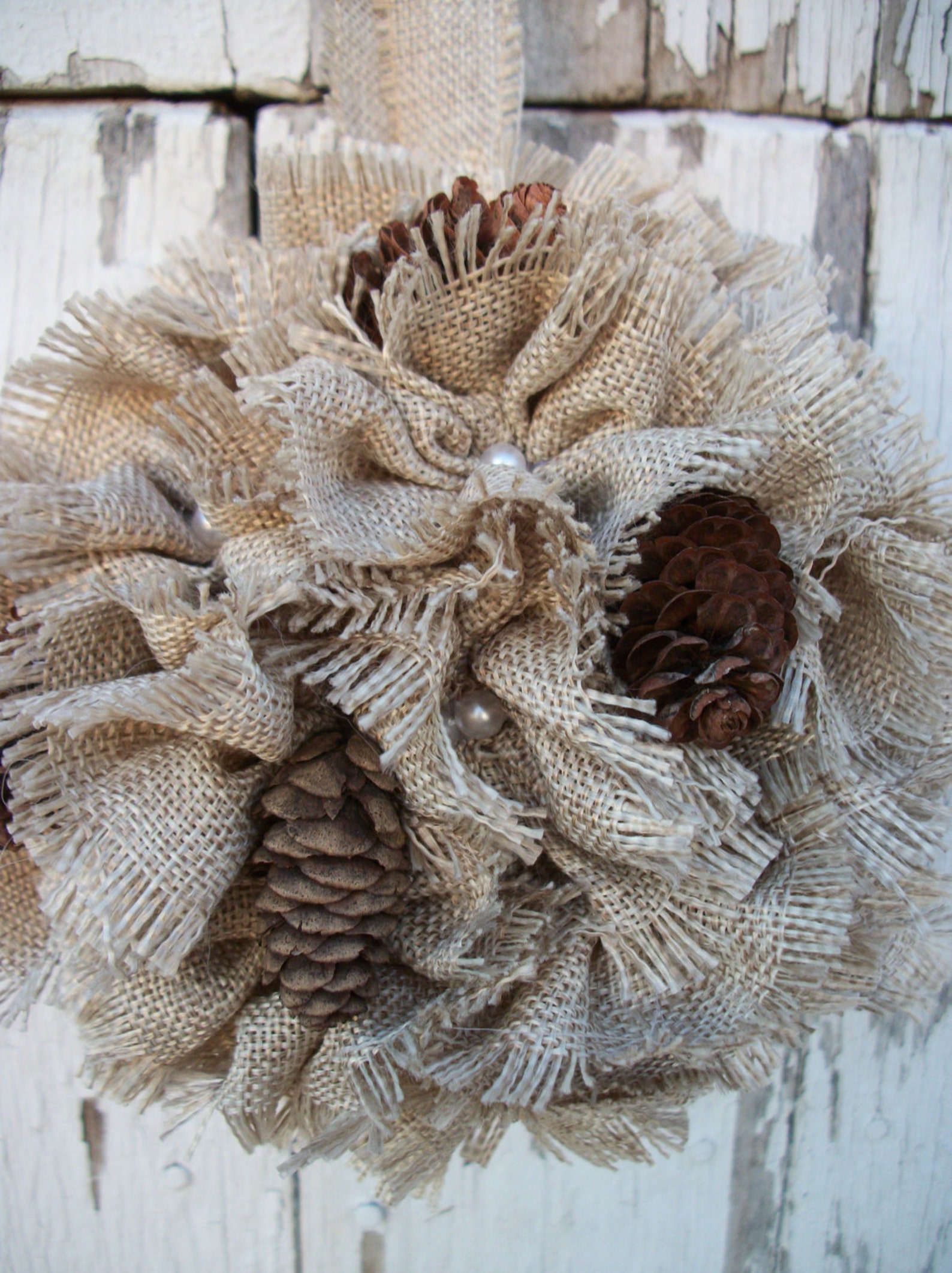Burlap Kissing Ball Rustic Romantic Shabby Chic Burlap Pine Etsy