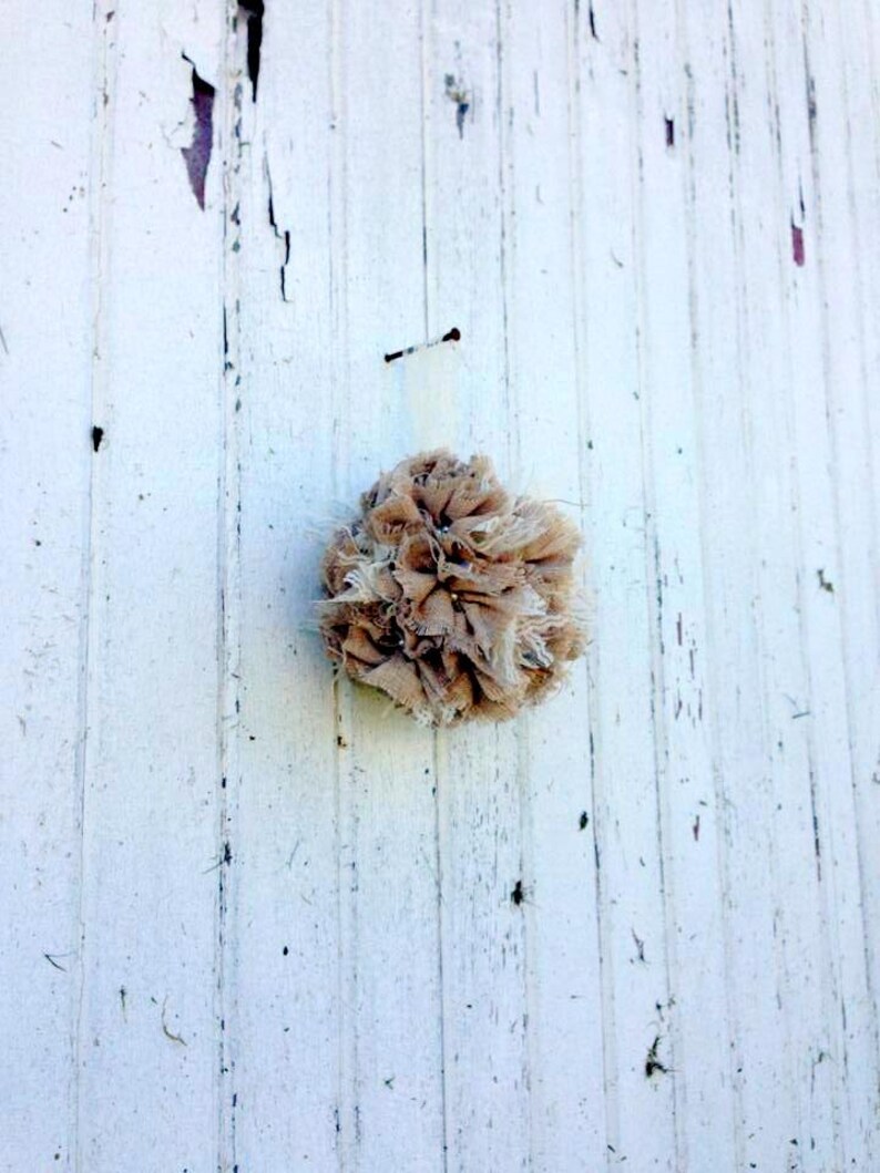 Rustic Romantic Shabby Chic Burlap Flower Alternative Pomander Burlap Kissing Ball Flower Girl Basket Lace and Pearl Wedding 7 Inch