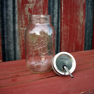 Tumbler | Mason Jar Tumbler Quart & Stainless Steel Straw | Large To Go Quart Mason Drinking Glass | 32 oz Ball Jar | Stainless Steel Straw